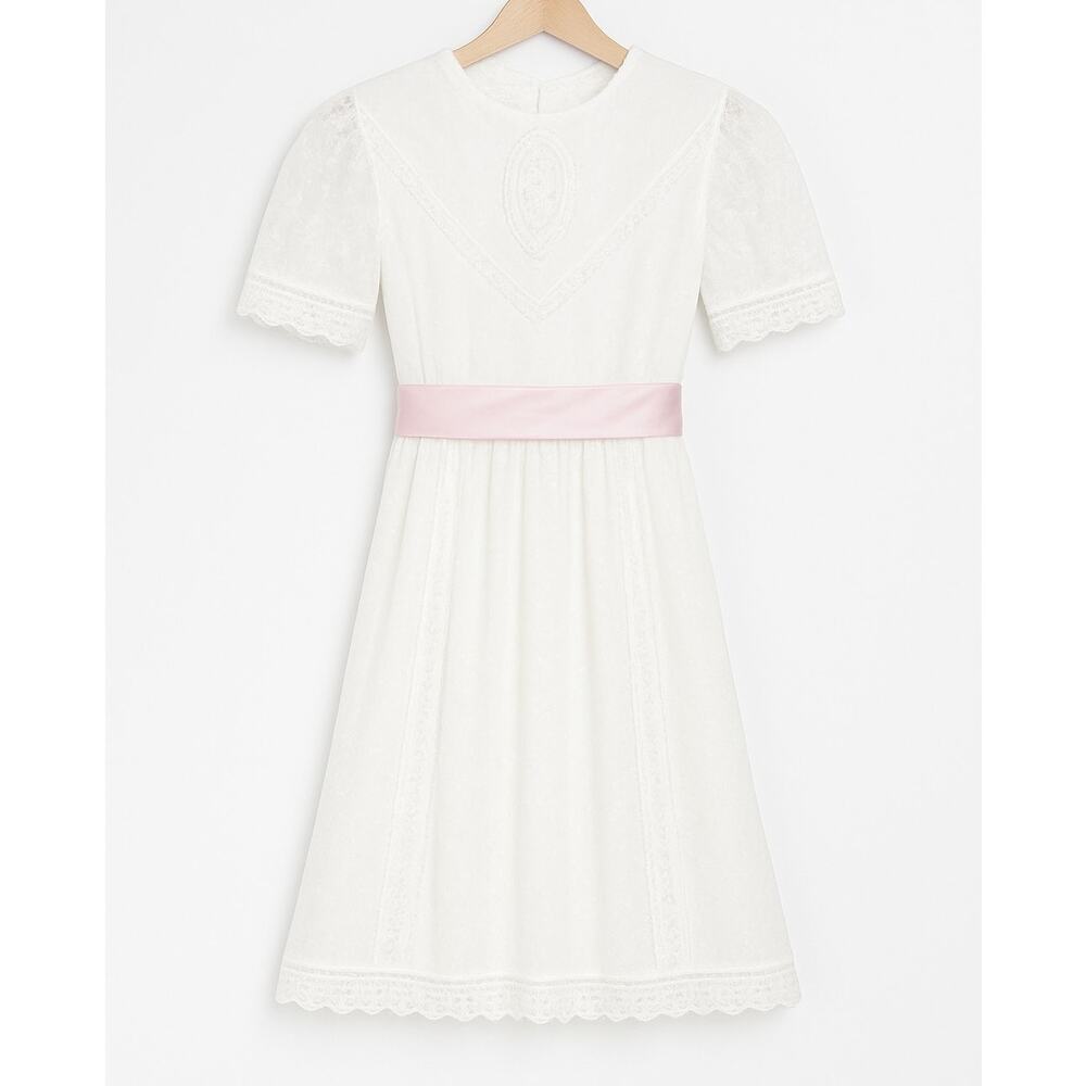 Vintage Jessica McClintock Gunne Sax Lace Dress | White Pink | SZ 12